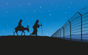 Maria und Joseph vor Grenzzaun